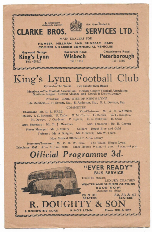 1959 Friendly - KINGS LYNN v. NORWICH CITY for sale on Ebay