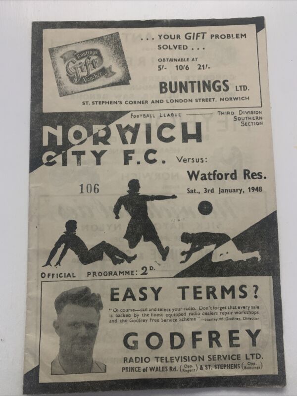 Reserves - Norwich City V Watford - 1947/1948 - Football Combination Cup for sale on Ebay