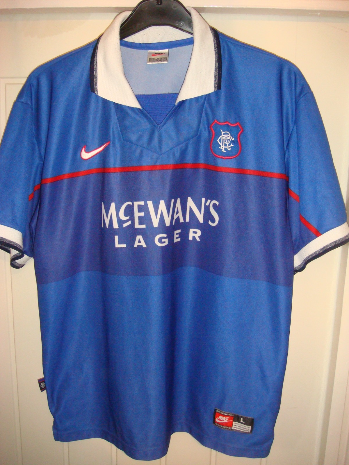 RANGERS FC VINTAGE NIKE HOME FOOTBALL SHIRT SCOTLAND- 1997/99 - LARGE ADULT - H1 for sale on Ebay