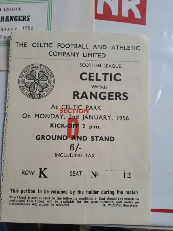 Celtic V Rangers Ticket Scot Lgue 2 January 1956 for sale on Ebay