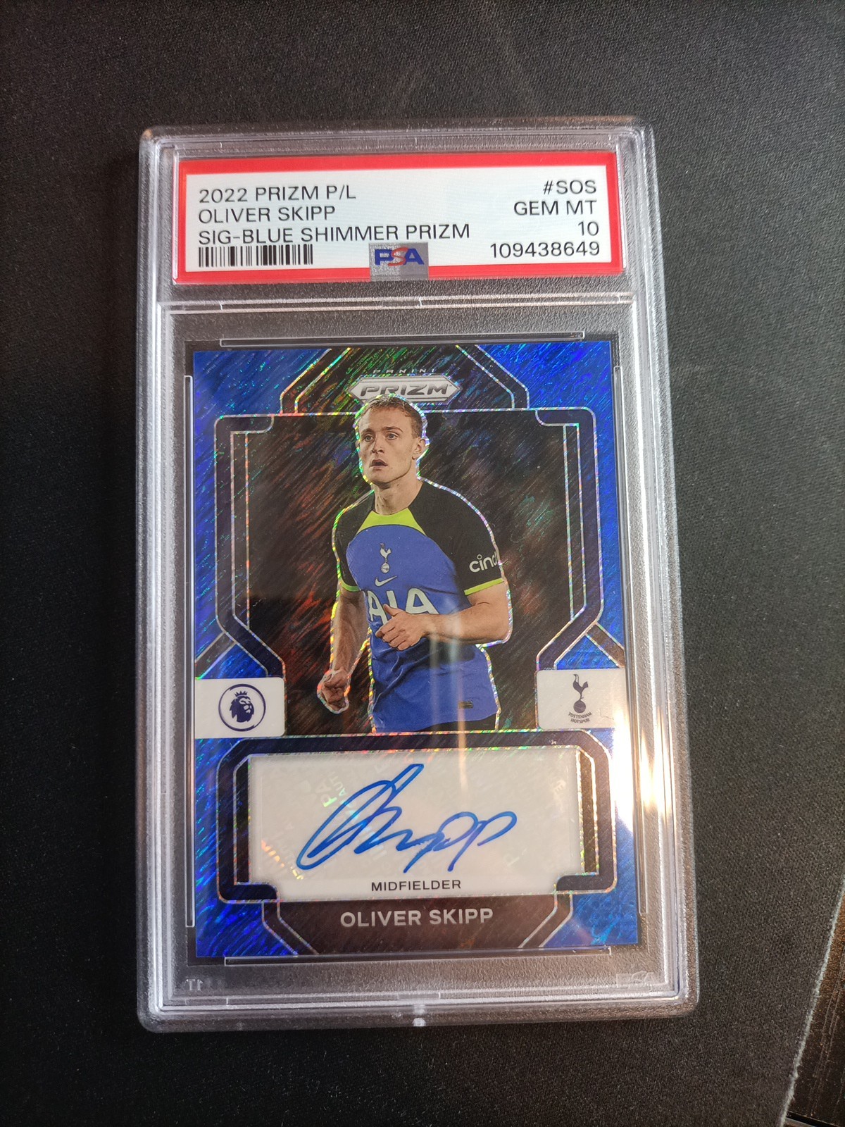 Panini Prizm 2022-23 Oliver Skipp Blue Shimmer Auto Psa 10 Tottenham for sale on Ebay