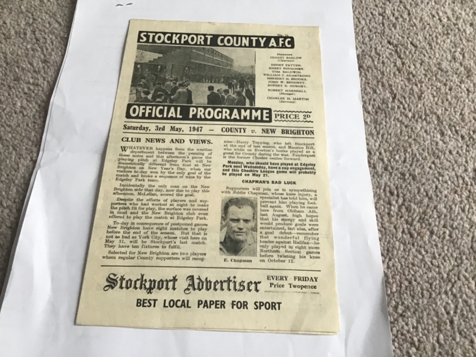 Stockport County v New Brighton  Football Programme 3/5/1947. for sale on Ebay