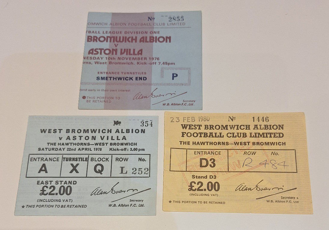 Three West Bromwich Albion v Aston Villa Tickets From The 1970's for sale on Ebay
