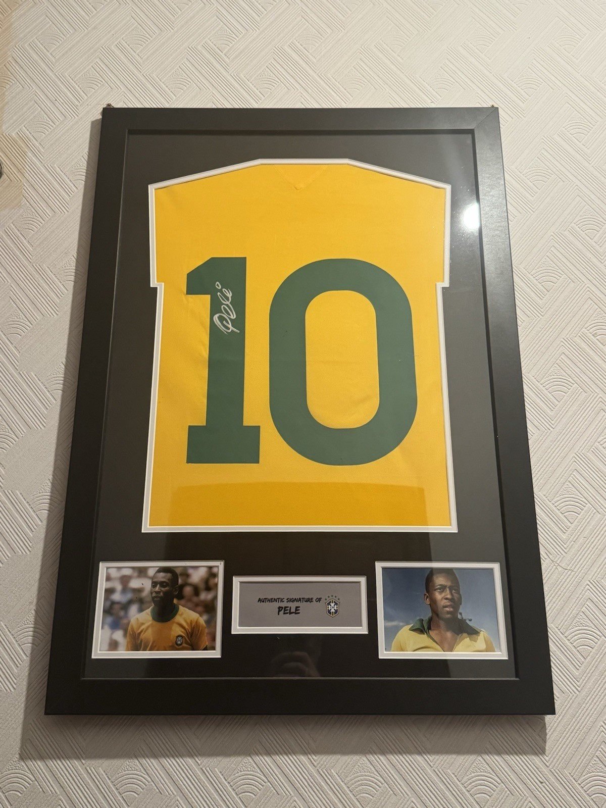 Hand Signed And Framed Pele Brazil Shirt With COA. for sale on Ebay