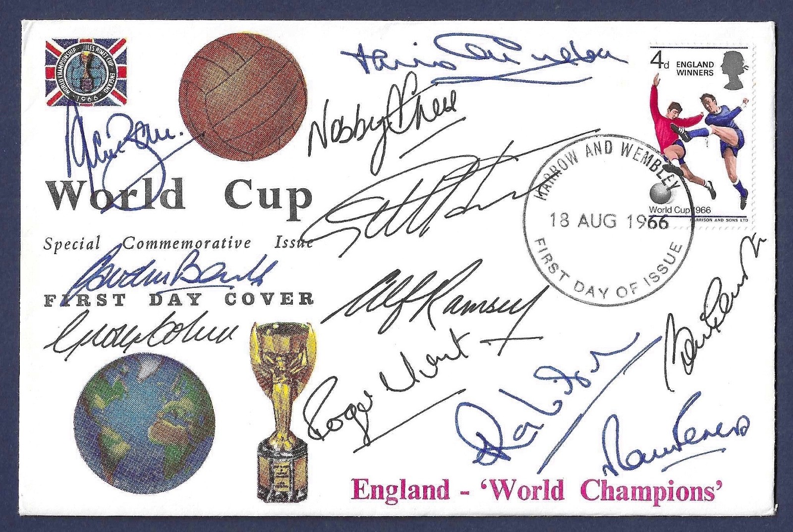 1966 FOOTBALL WORLD CUP, MULTI-SIGNED FIRST DAY COVER, ALF RAMSEY ETC. ENGLAND. for sale on Ebay