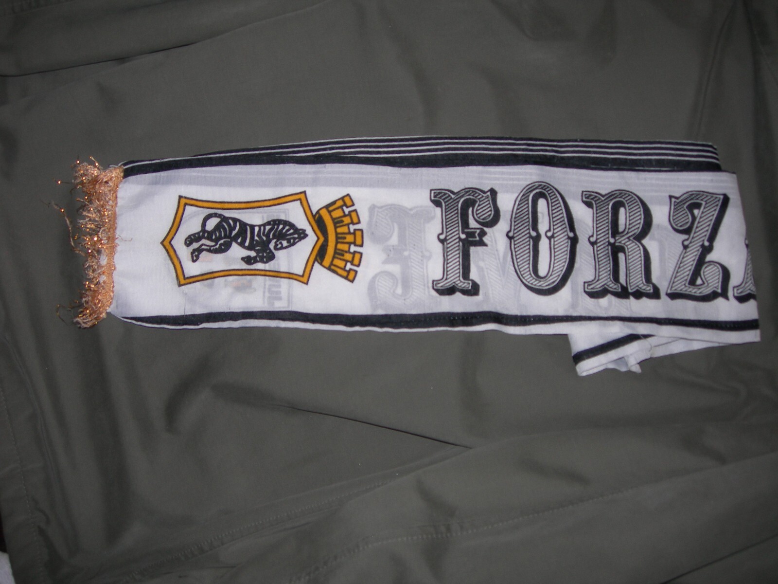 JUVENTUS FC SCARF. SILK STYLE LIKE 70'S. BLACK,WHITE,GOLD. USED. FAIR CONDITION. for sale on Ebay