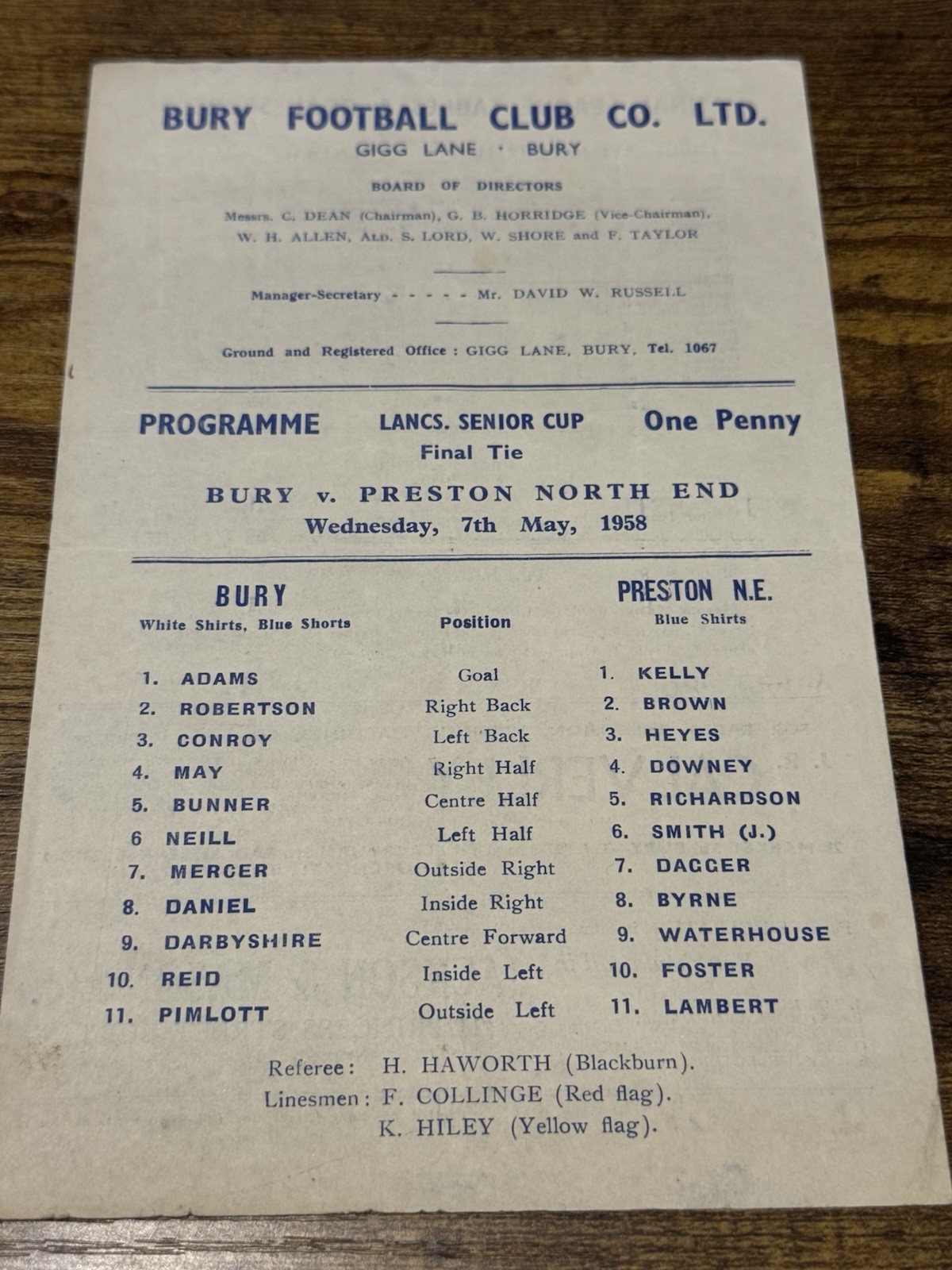 57/58 Bury V Preston LANCASHIRE SENIOR CUP FINAL     Football Programme for sale on Ebay