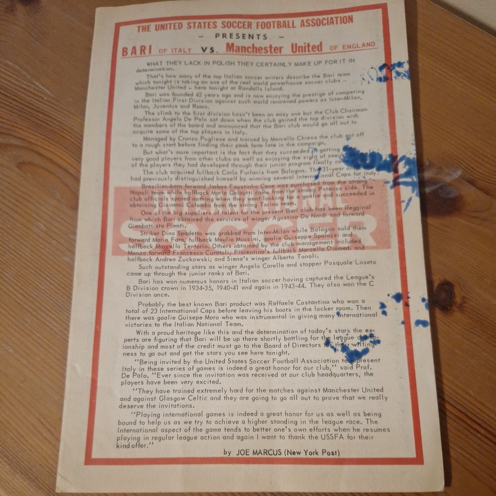 Bari v Manchester Utd 1970 rare friendly football programme played in USA 4 page for sale on Ebay