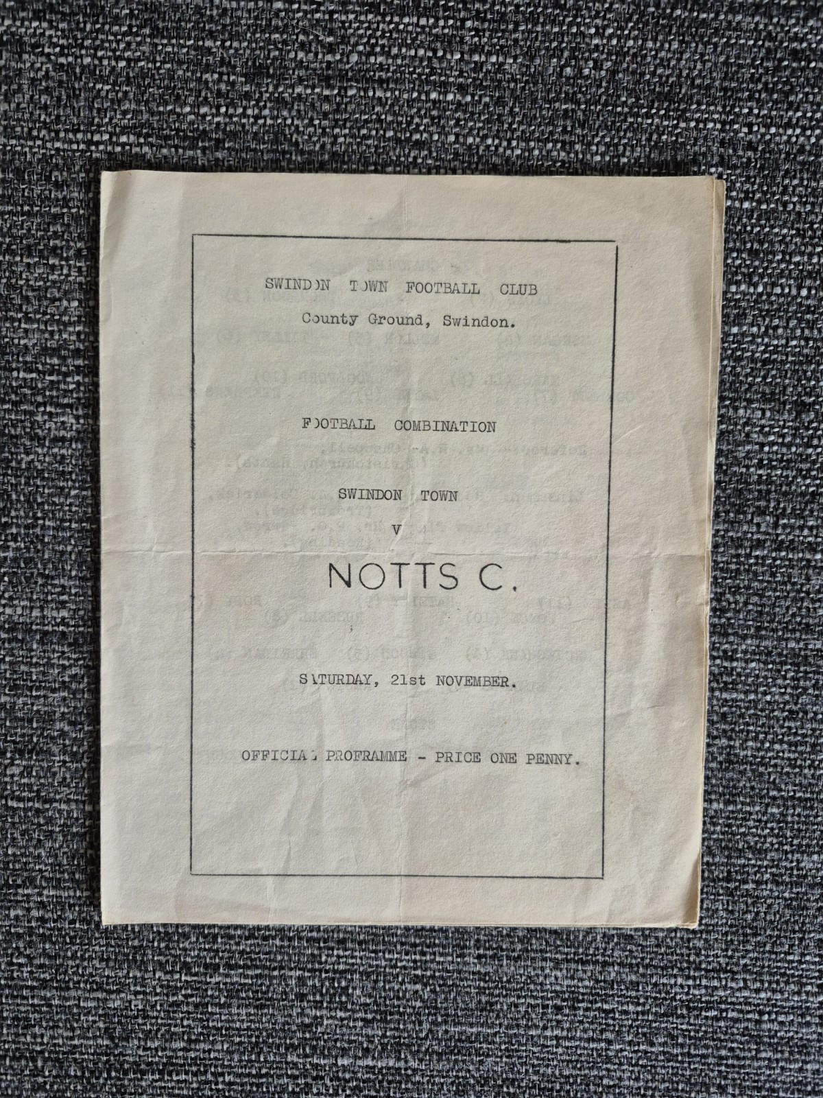 1959/60 Swindon Town Reserves v. Notts County Reserves for sale on Ebay