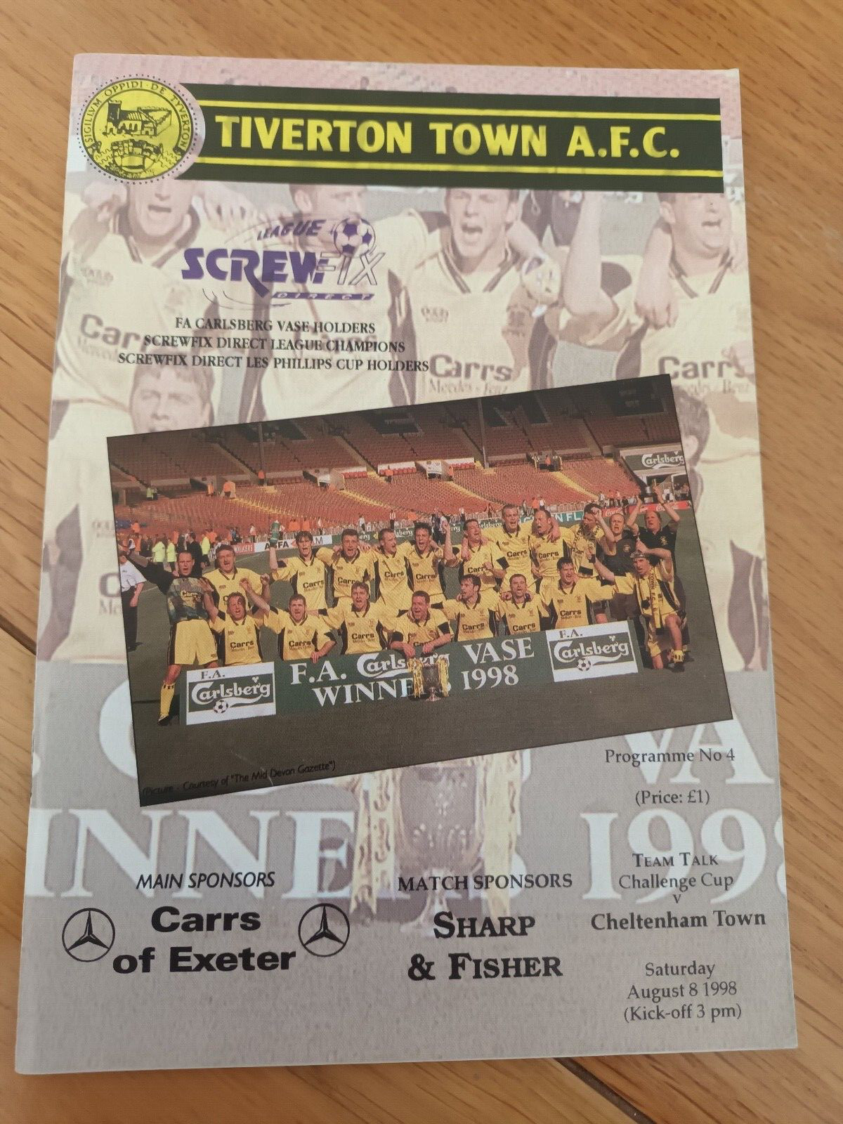 Tiverton v Cheltenham Team Talk Cup 1998 for sale on Ebay