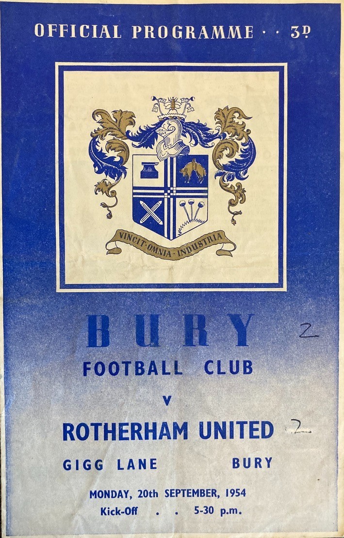 Bury v Rotherham United Div 2 1954/55 for sale on Ebay
