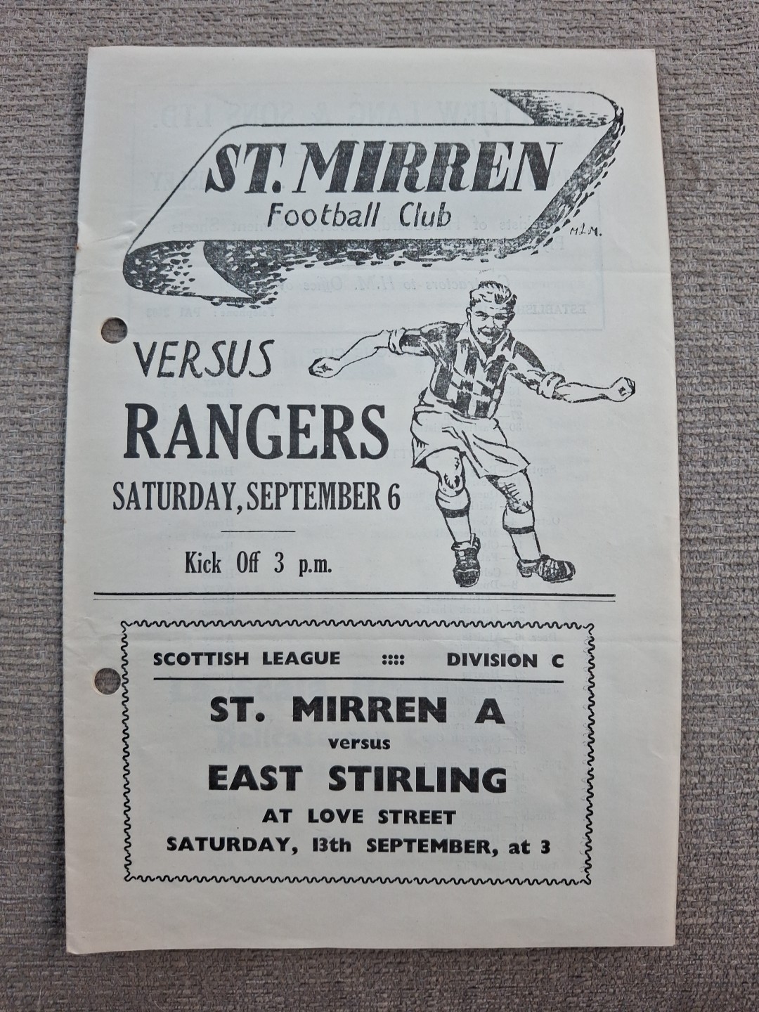 St Mirren v Rangers programme.  6/9/1952 for sale on Ebay