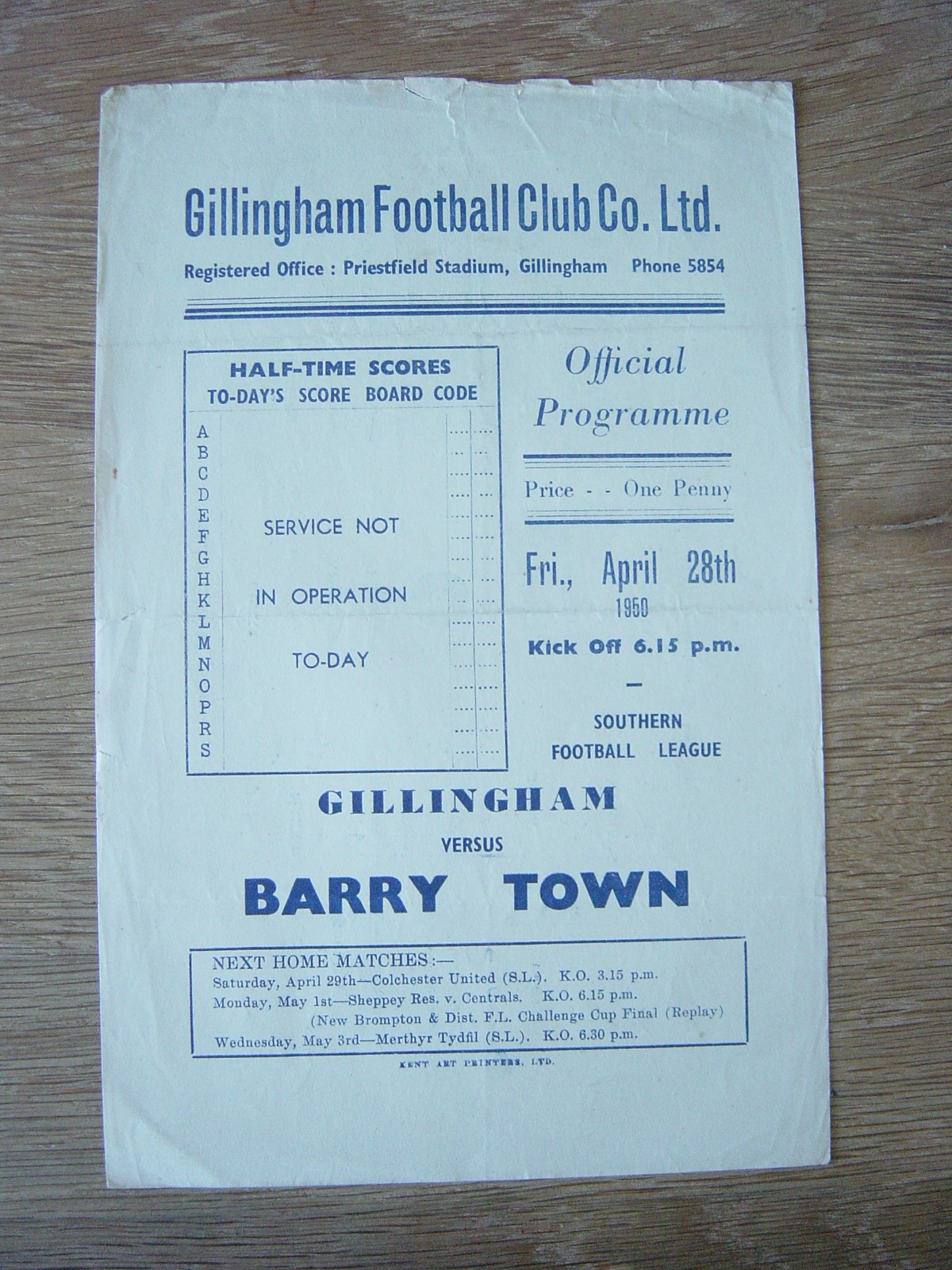1949/50 GILLINGHAM v BARRY TOWN *****LAST NON-LEAGUE SEASON***** for sale on Ebay