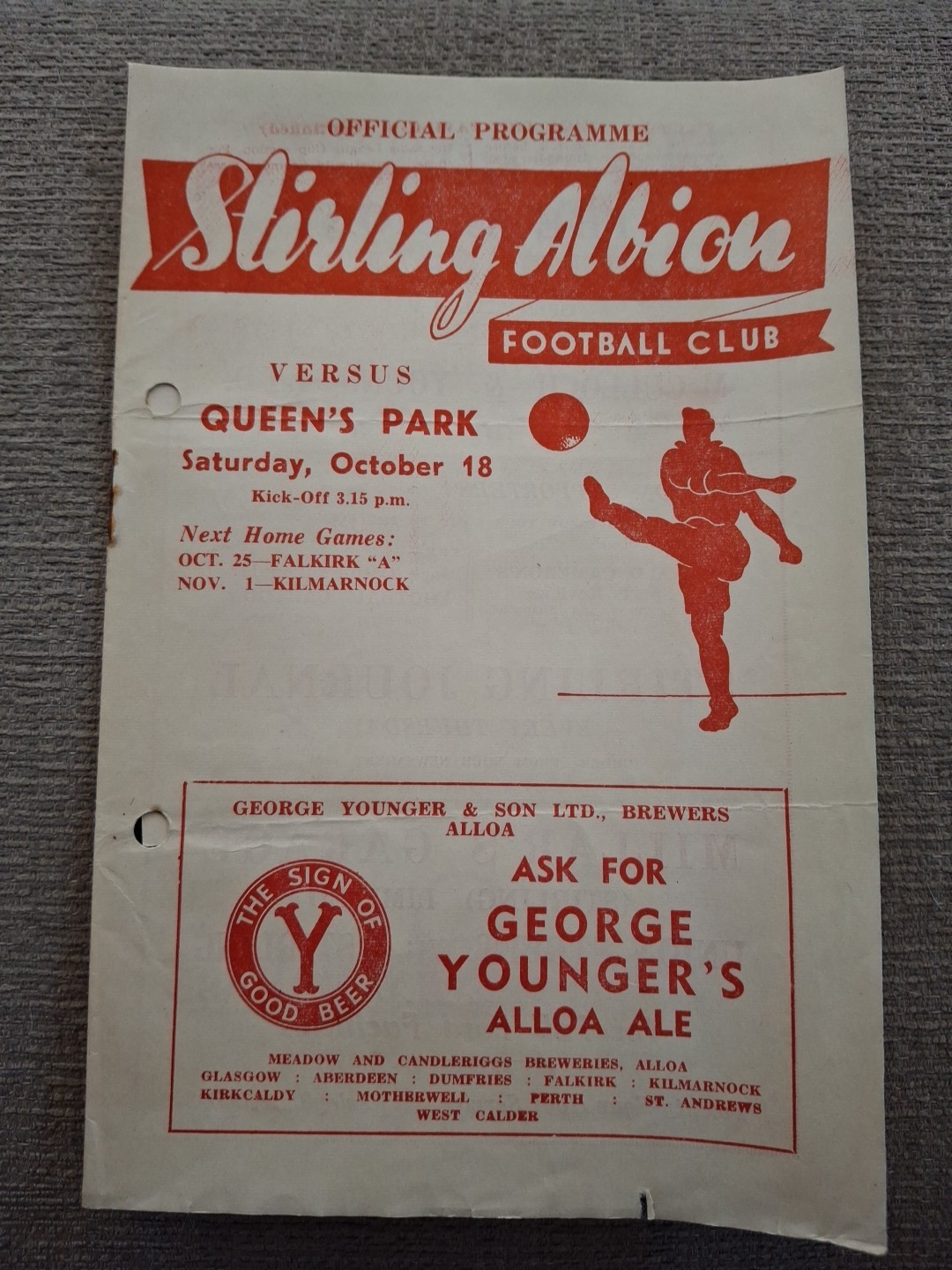 Stirling Albion v Queens Park programme.  18/10/1952 for sale on Ebay