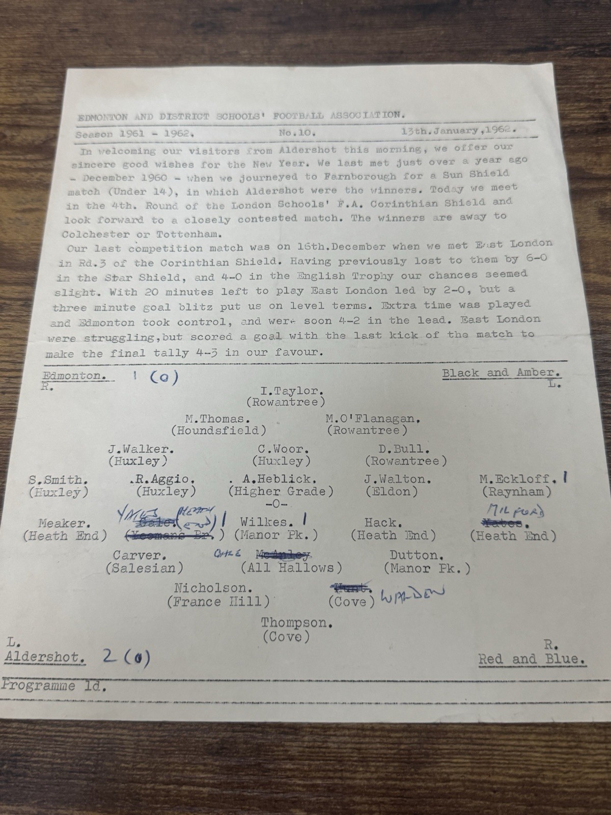 61/62 Edmonton V ALDERSHOT Schools  Football Programme for sale on Ebay