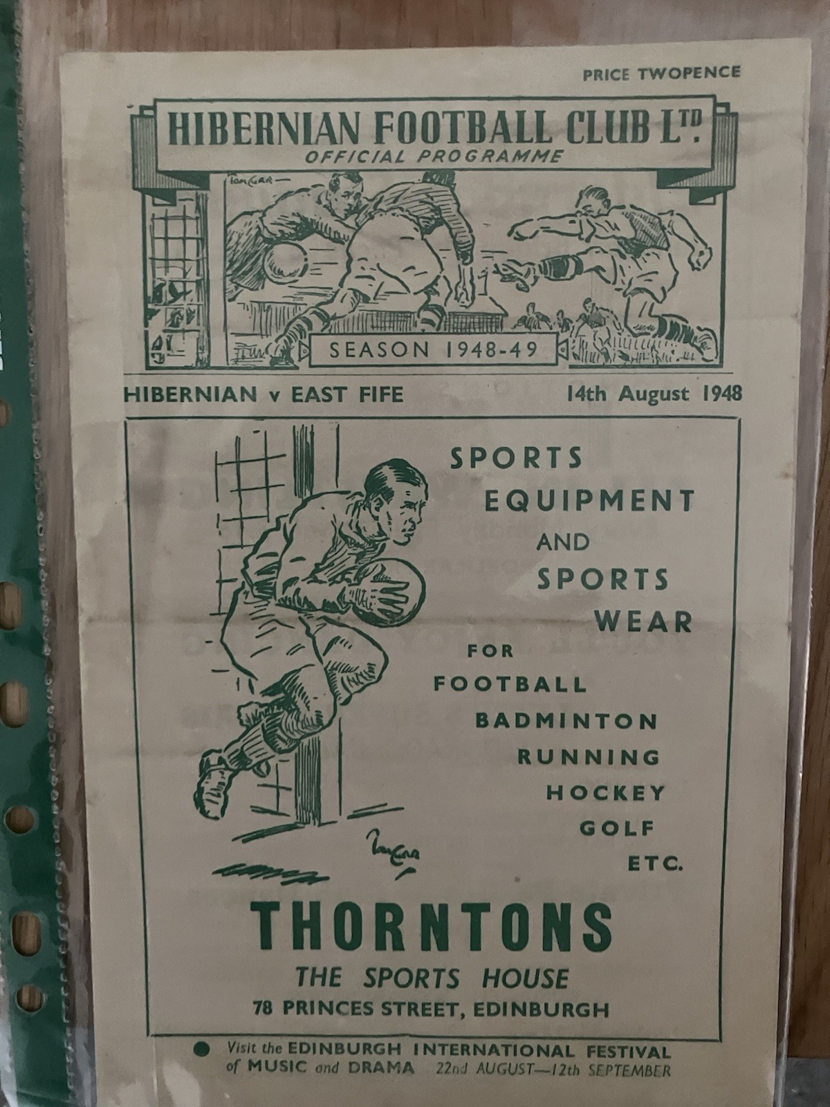 Hibernian v East Fife 14/8/1948 Championship Flag Day for sale on Ebay