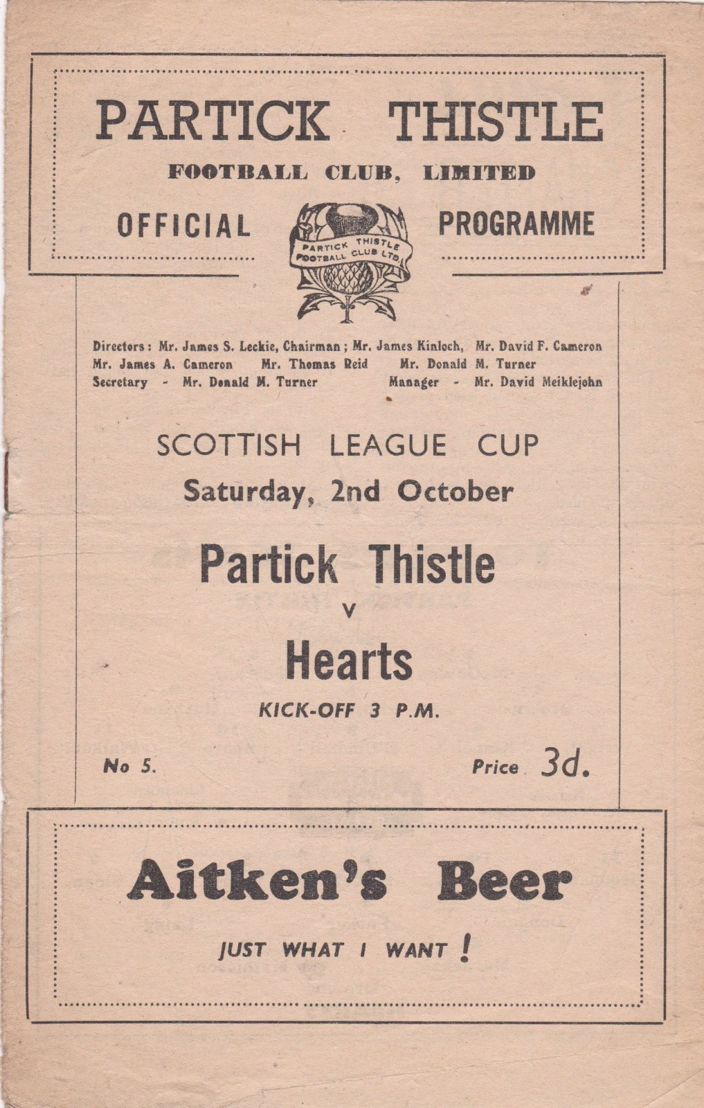 SCOTTISH FOOTBALL PROGRAMME PARTICK THISTLE V HEARTS HEART OF MIDLOTHIAN 1948 for sale on Ebay