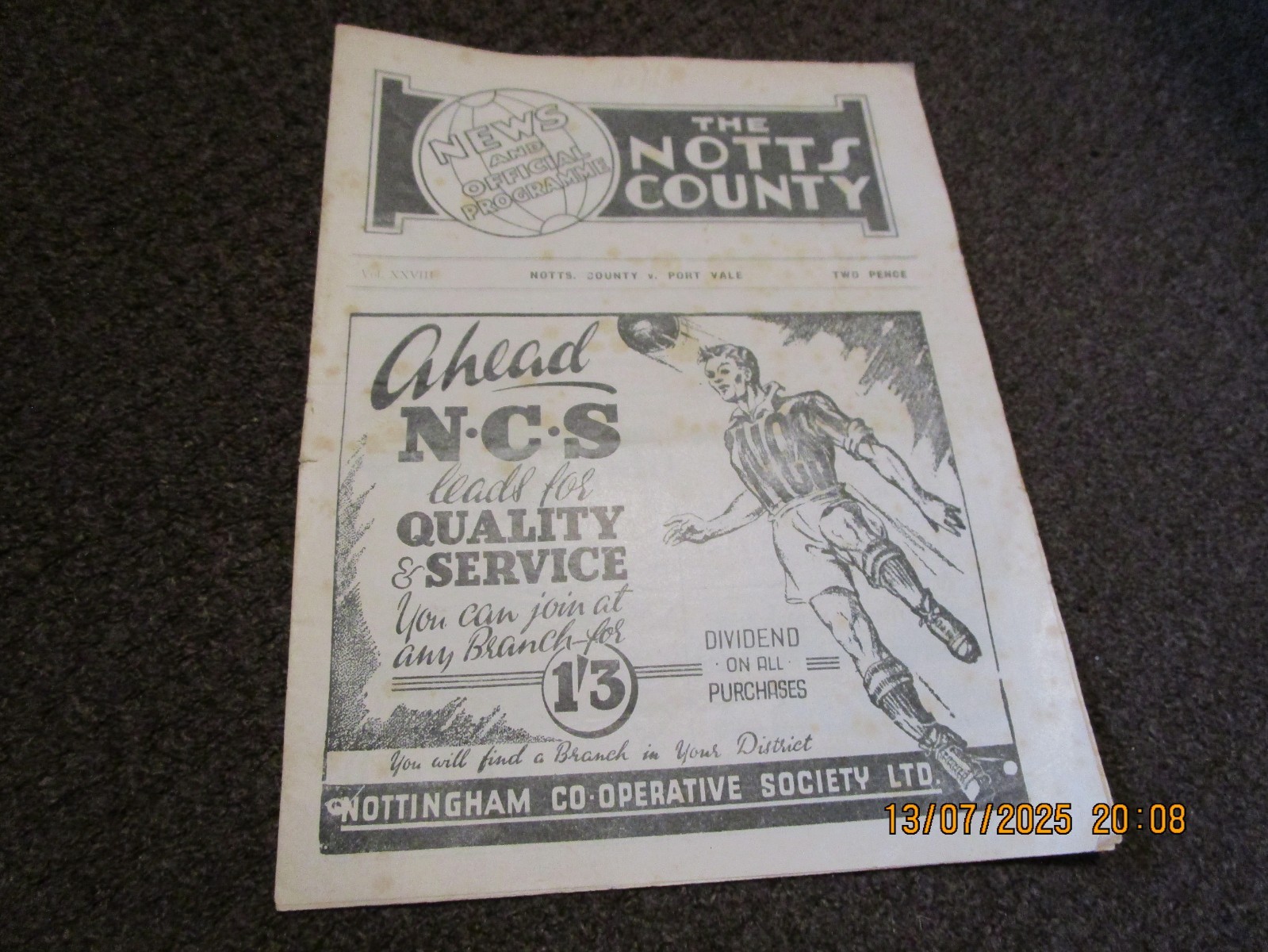 NOTTS COUNTY  v  PORT VALE   1948/9  NOVEMBER 13th for sale on Ebay