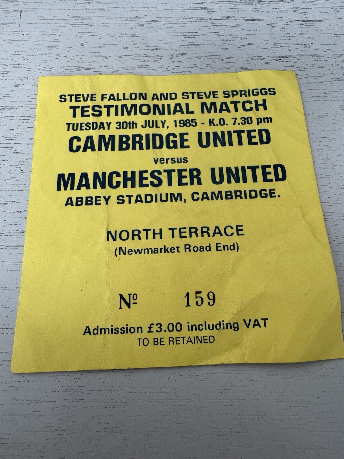 1985 Friendly CAMBRIDGE    V Manchester United  Ticket FOOTBALL STUB for sale on Ebay