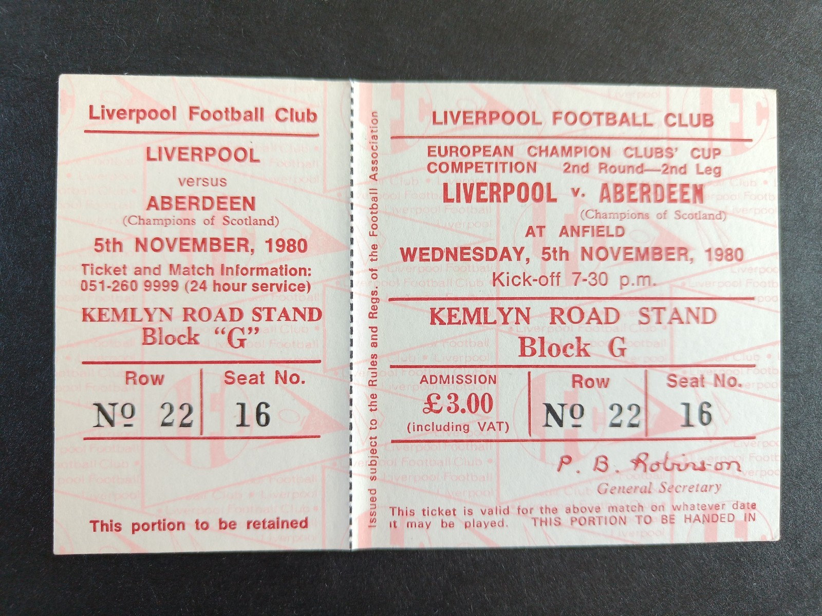 Liverpool v Aberdeen 05.11.80 Match Ticket for sale on Ebay