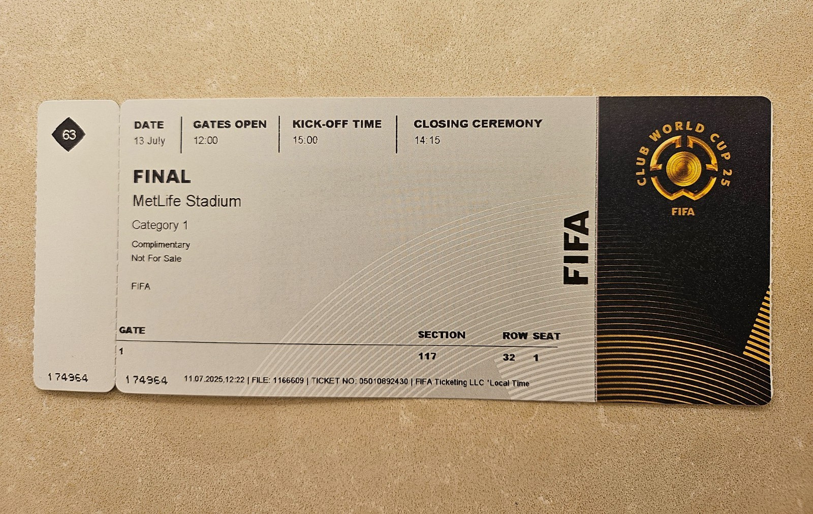 TICKET: FIFA CLUB WORLD CUP USA 2025 FINAL Chelsea v PSG - UNUSED, EXCELLENT for sale on Ebay