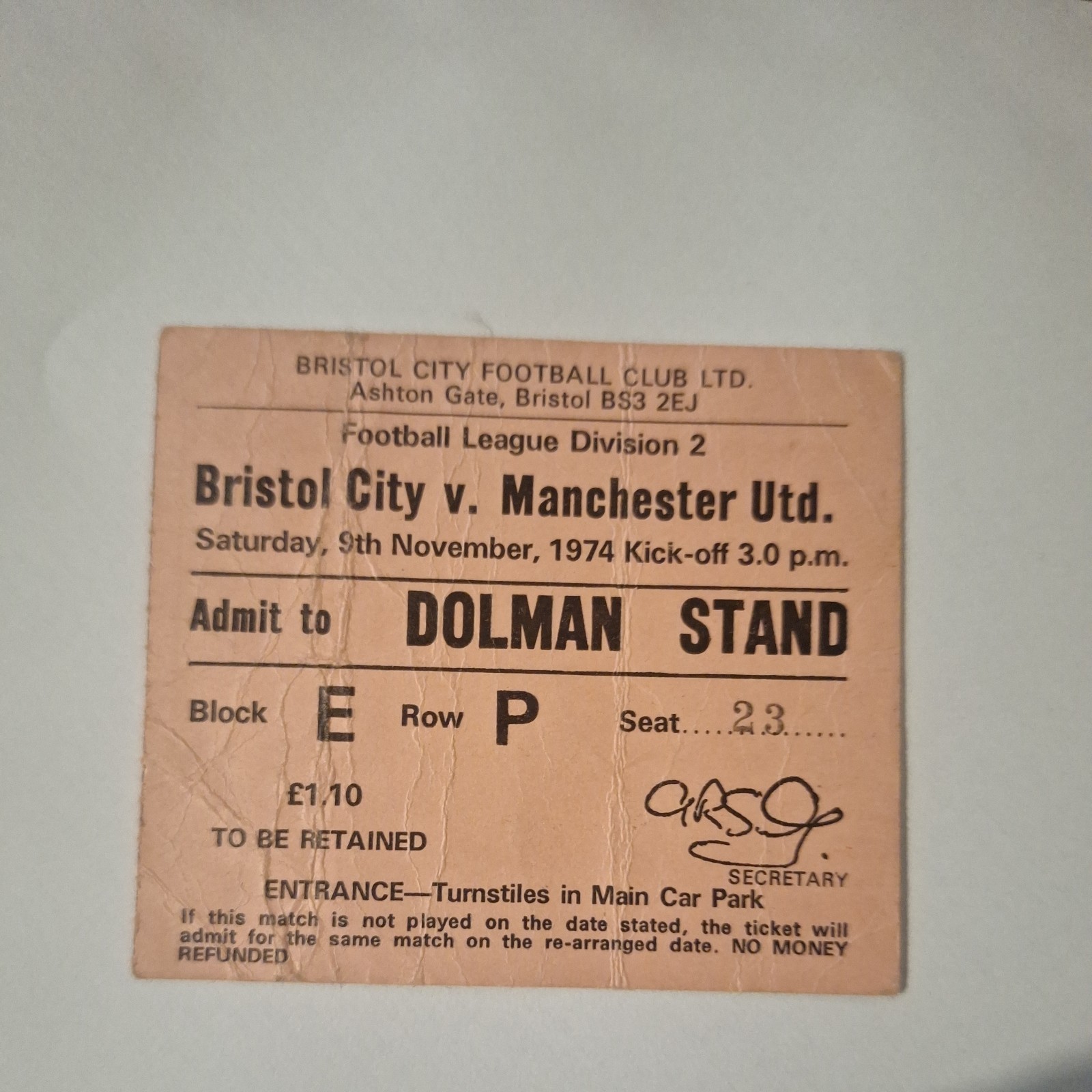 Bristol City v Manchester Utd 1974/75 Division 2 original football ticket stub for sale on Ebay