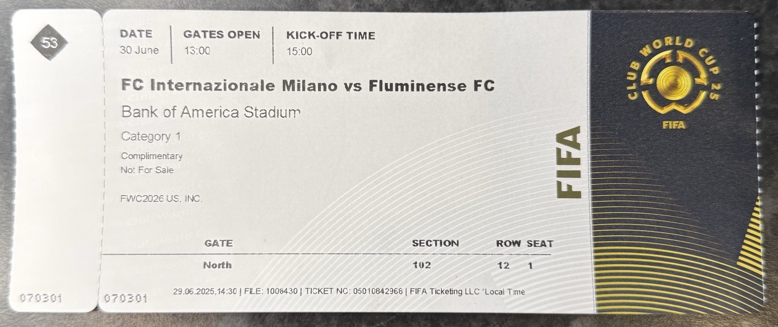 FIFA Club World Club 2025 FC Inter Milan v Fluminense Used Match Ticket  for sale on Ebay