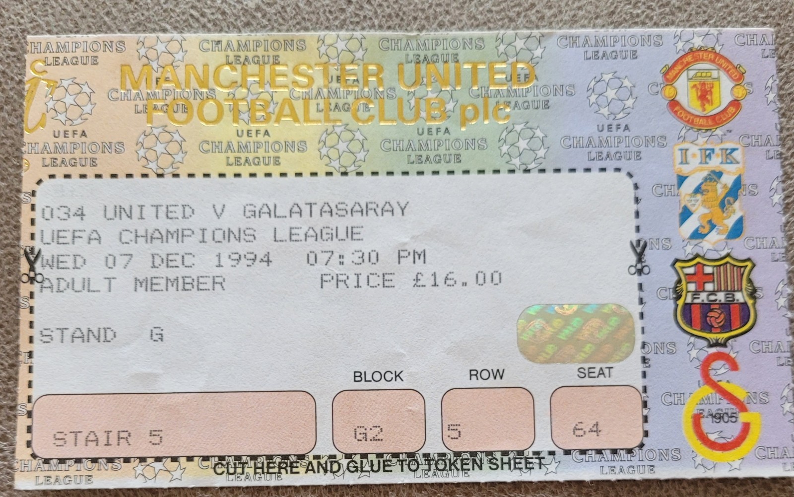 MANCHESTER UNITED V GALATASARAY CHAMPIONS LEAGUE 1994-95 for sale on Ebay