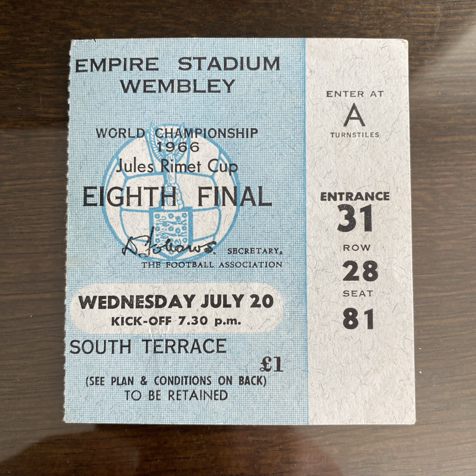 Original*World Cup 1966*Ticket Stub*England V France*Football*Wembley *20th July for sale on Ebay