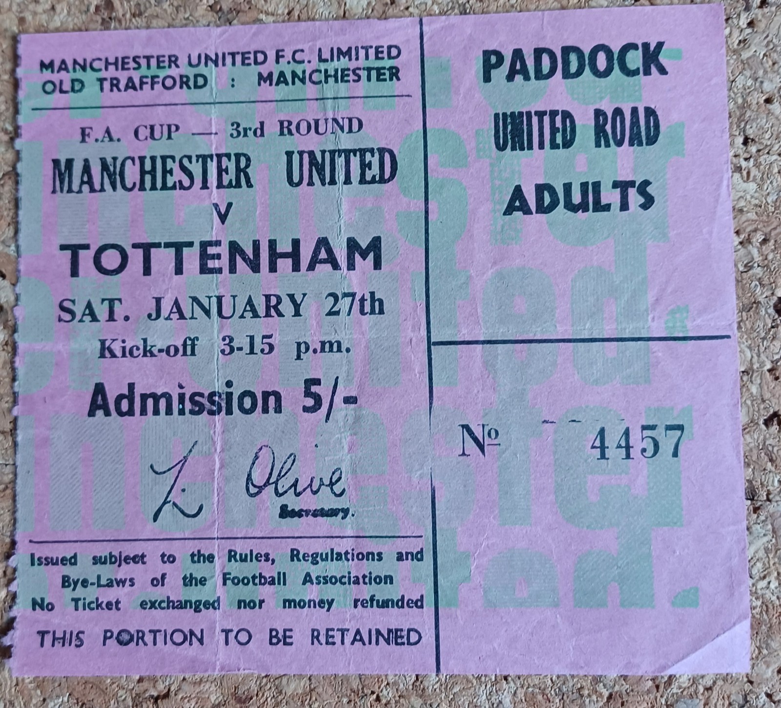 1967/68  MANCHESTER UNITED v TOTTENHAM HOTSPUR  F.A.CUP 3RD ROUND  27/01/1968 for sale on Ebay