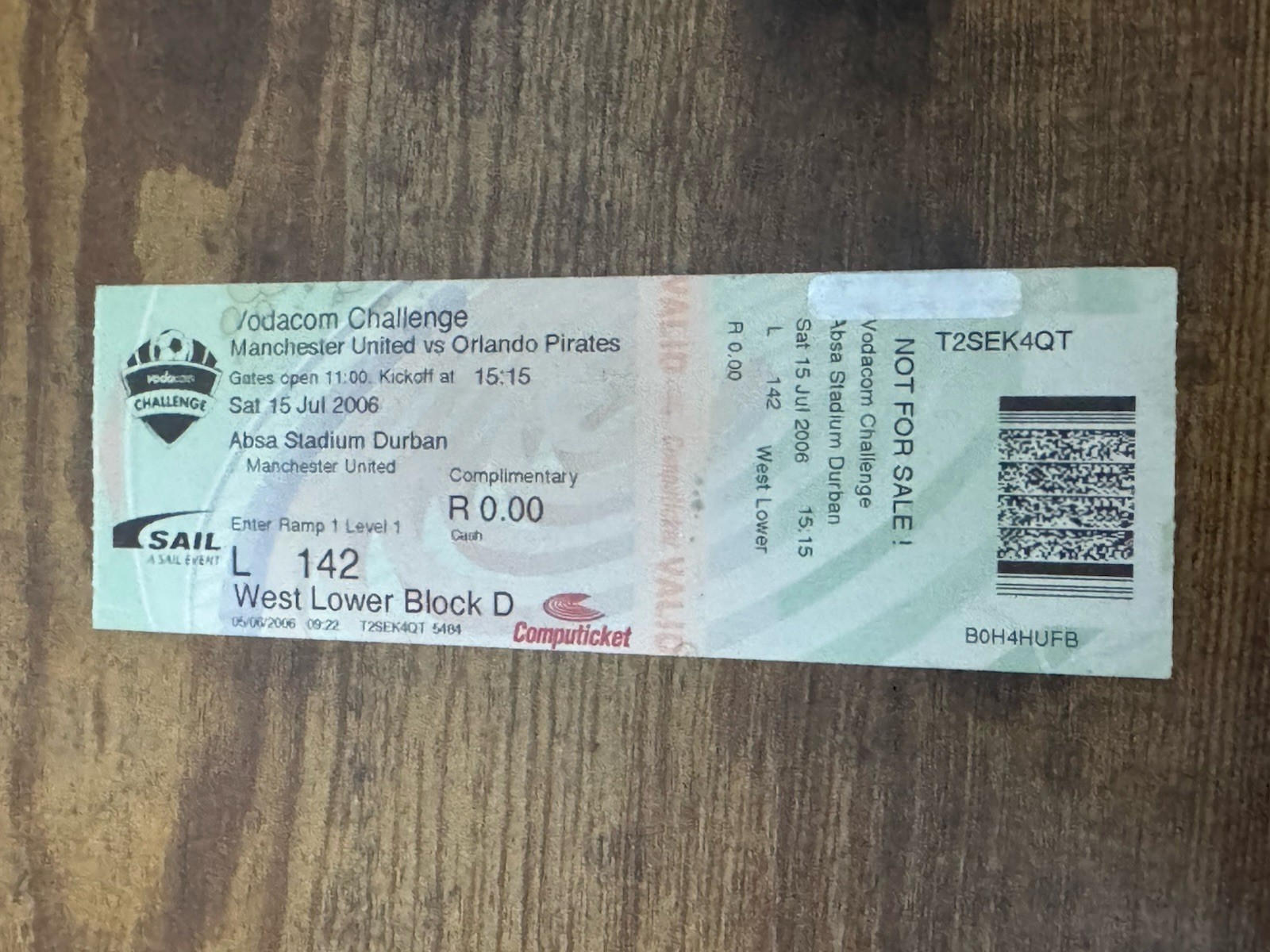 2006 Orlando Pirates   V Manchester United  Friendly Ticket FOOTBALL STUB for sale on Ebay