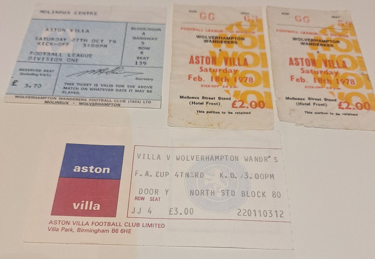 Four Aston Villa Tickets From The Late 1970's v Wolves for sale on Ebay