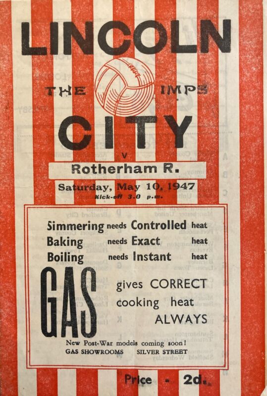 Lincoln City v Rotherham United Midland League 1946/47 for sale on Ebay