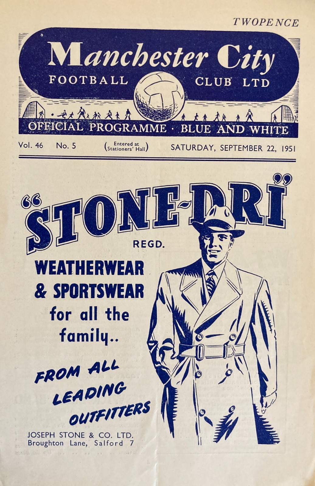 Manchester City v Arsenal Div 1 1951/52 for sale on Ebay