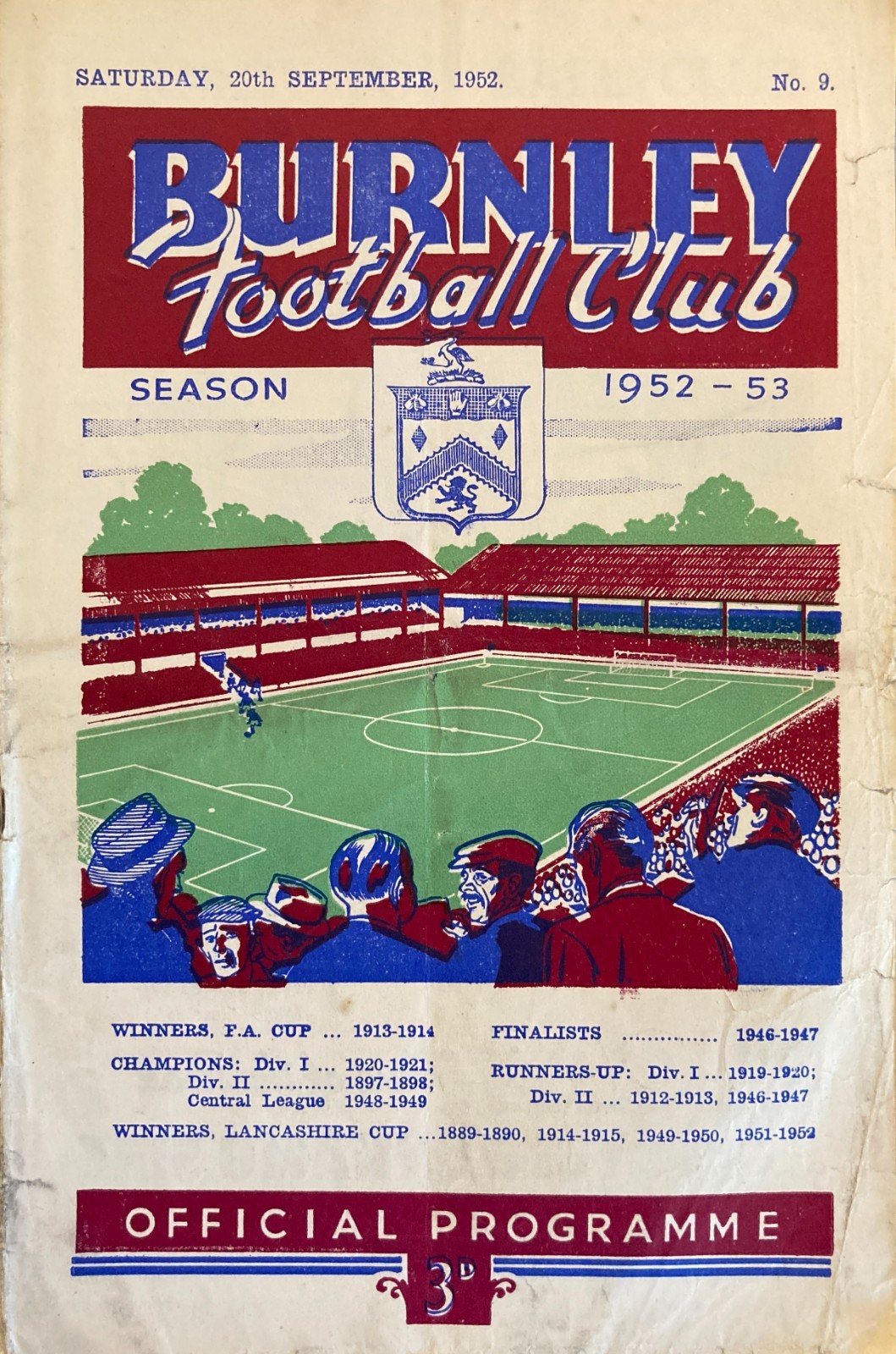 Burnley v Sheffield Wednesday Div 1 1952/53 for sale on Ebay