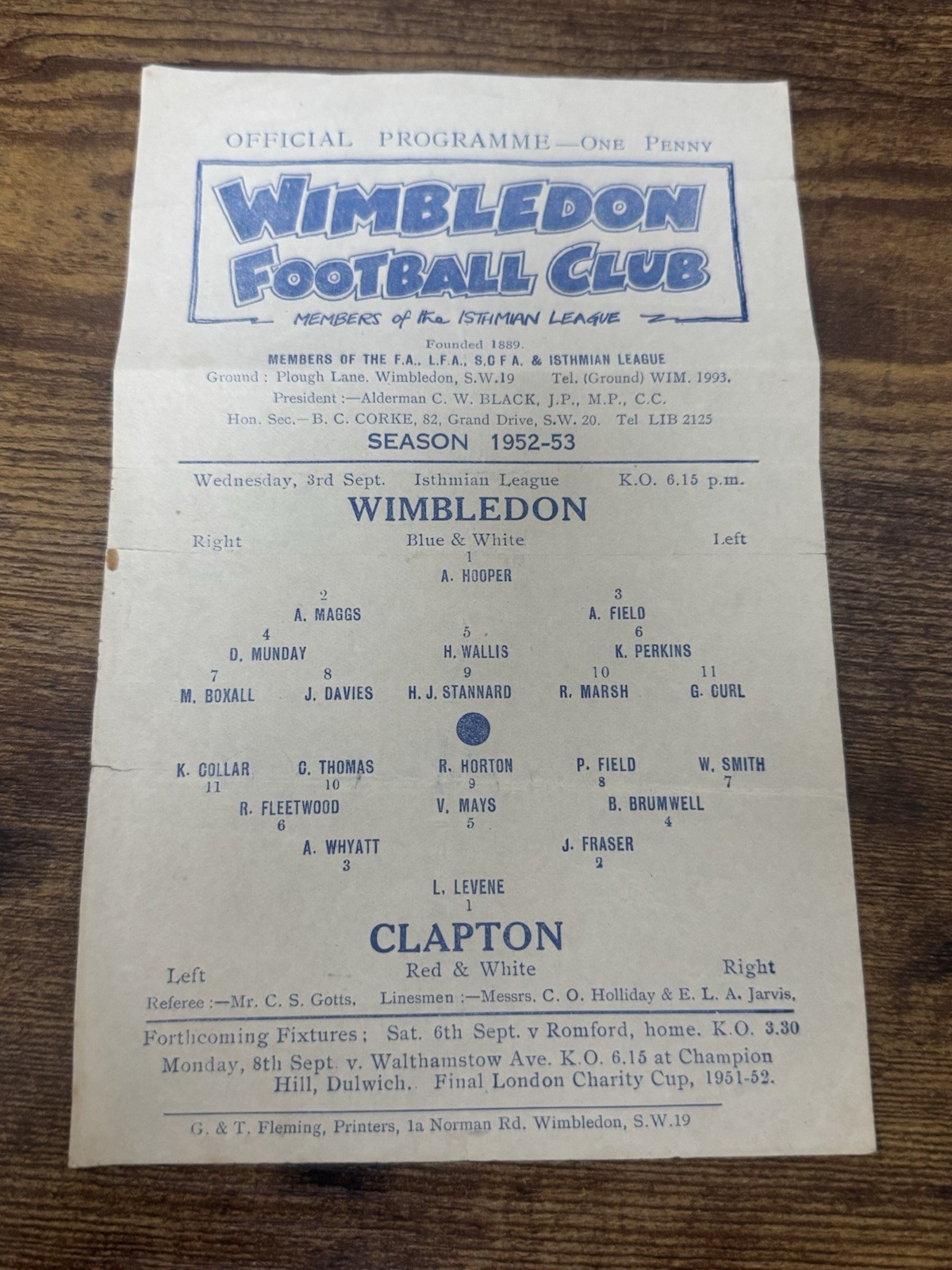 52/3 Wimbledon V Clapton   Isthmian  League Football Programme for sale on Ebay
