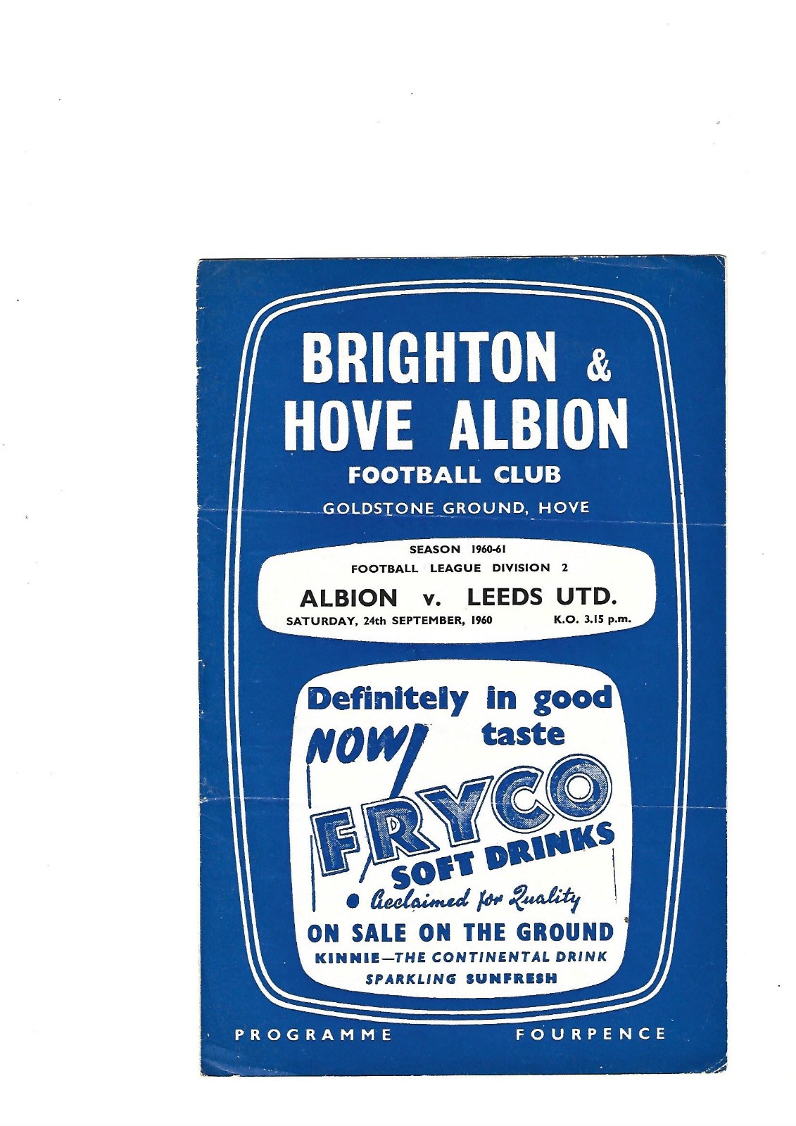 BRIGHTON & HOVE ALBION FC  VS LEEDS UNITED FC  SEPTEMBER 1960 for sale on Ebay