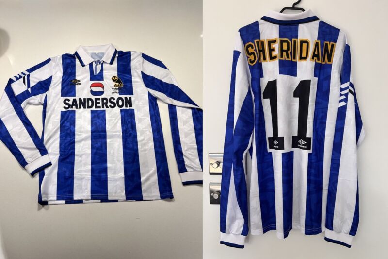 Rare Sheffield Wednesday long sleeve 1993 League Cup final Sheridan #11 shirt XL for sale on Ebay