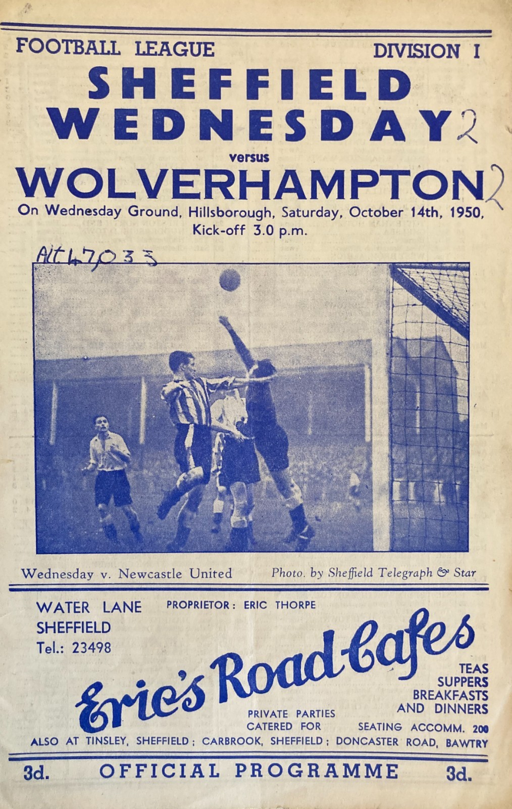 Sheffield Wednesday v Wolverhampton Wanderers Div 1 1950/51 for sale on Ebay