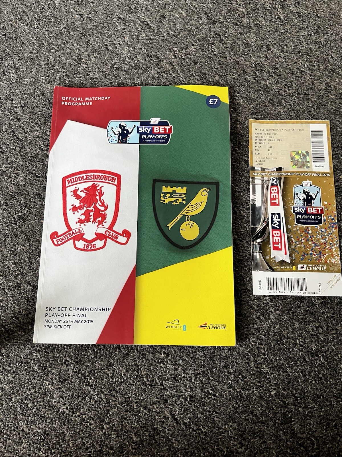 Official Match Day Programme 2015 Playoff Final & Ticket Norwich V Middlesbrough for sale on Ebay
