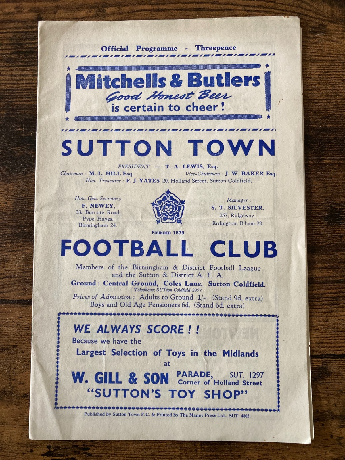 Sutton Coldfield Town v  Boldmere St Michaels 1950s  Birmingham League for sale on Ebay