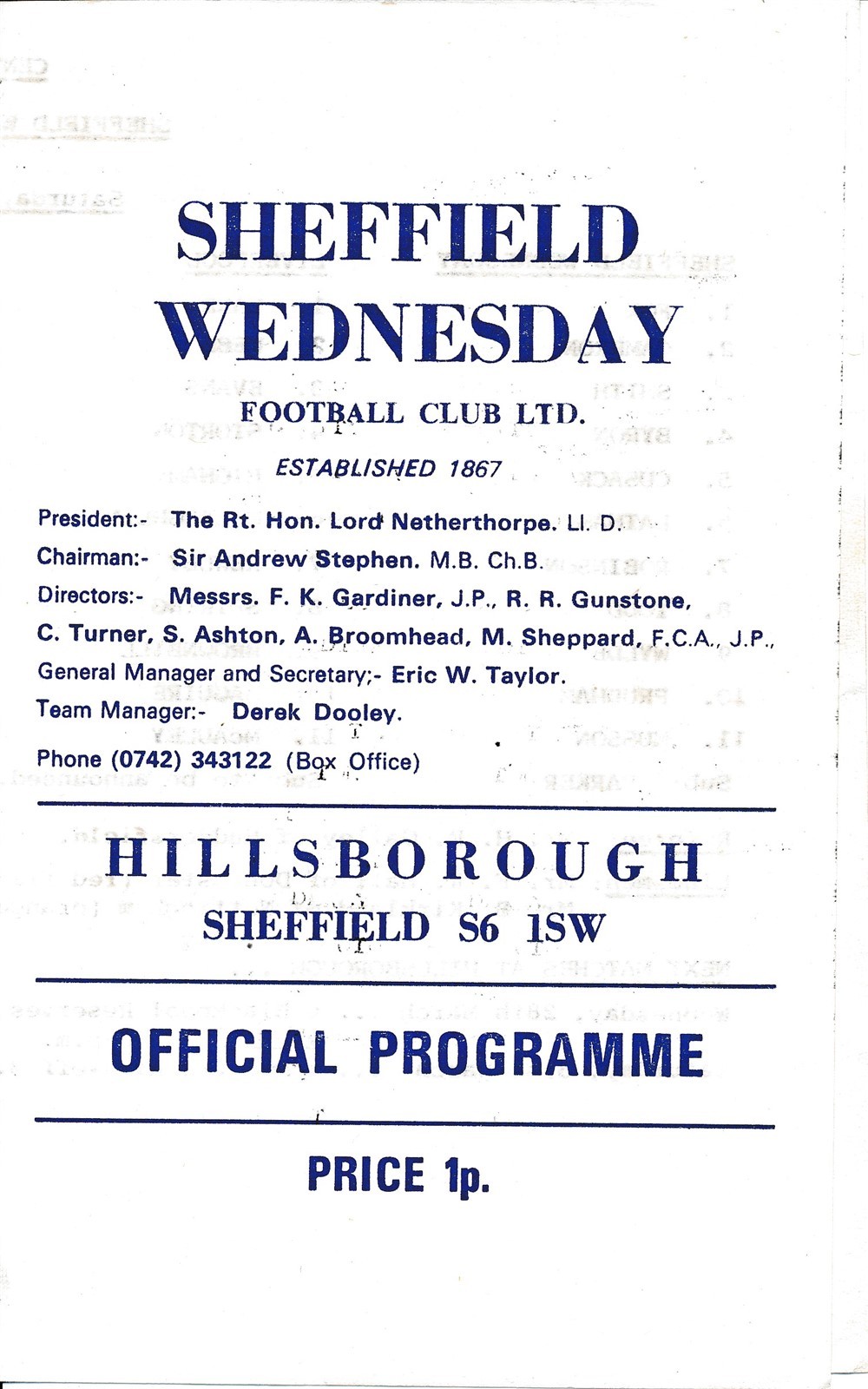 Sheffield Wednesday Reserves v Liverpool (Central League) 1972/1973 for sale on Ebay