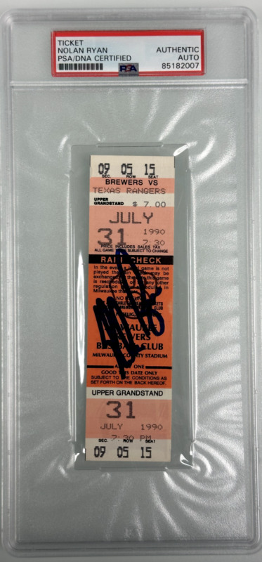 Nolan Ryan HOF Rangers Signed July 31 1990 Ticket 300th Win PSA/DNA AUTO for sale on Ebay
