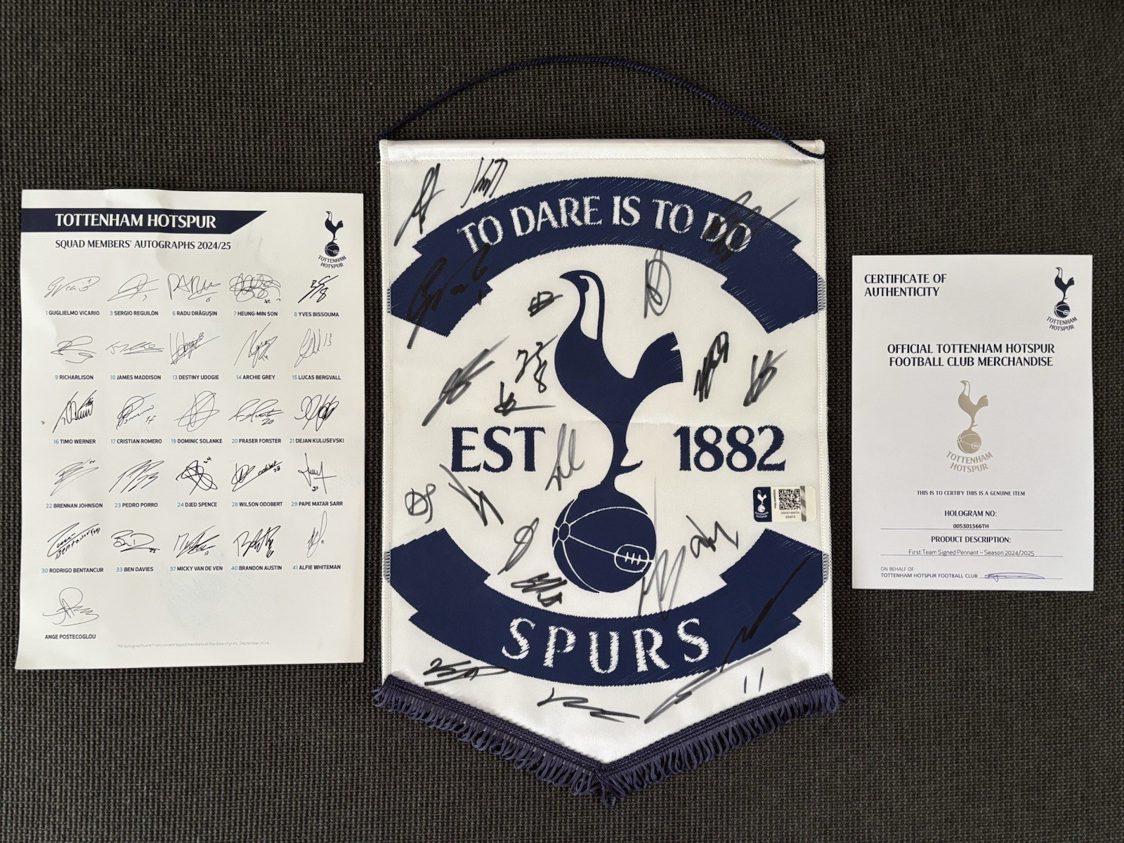 Tottenham 2024/25 Signed Pennant COA Europa Cup Winners Full Squad Spurs for sale on Ebay