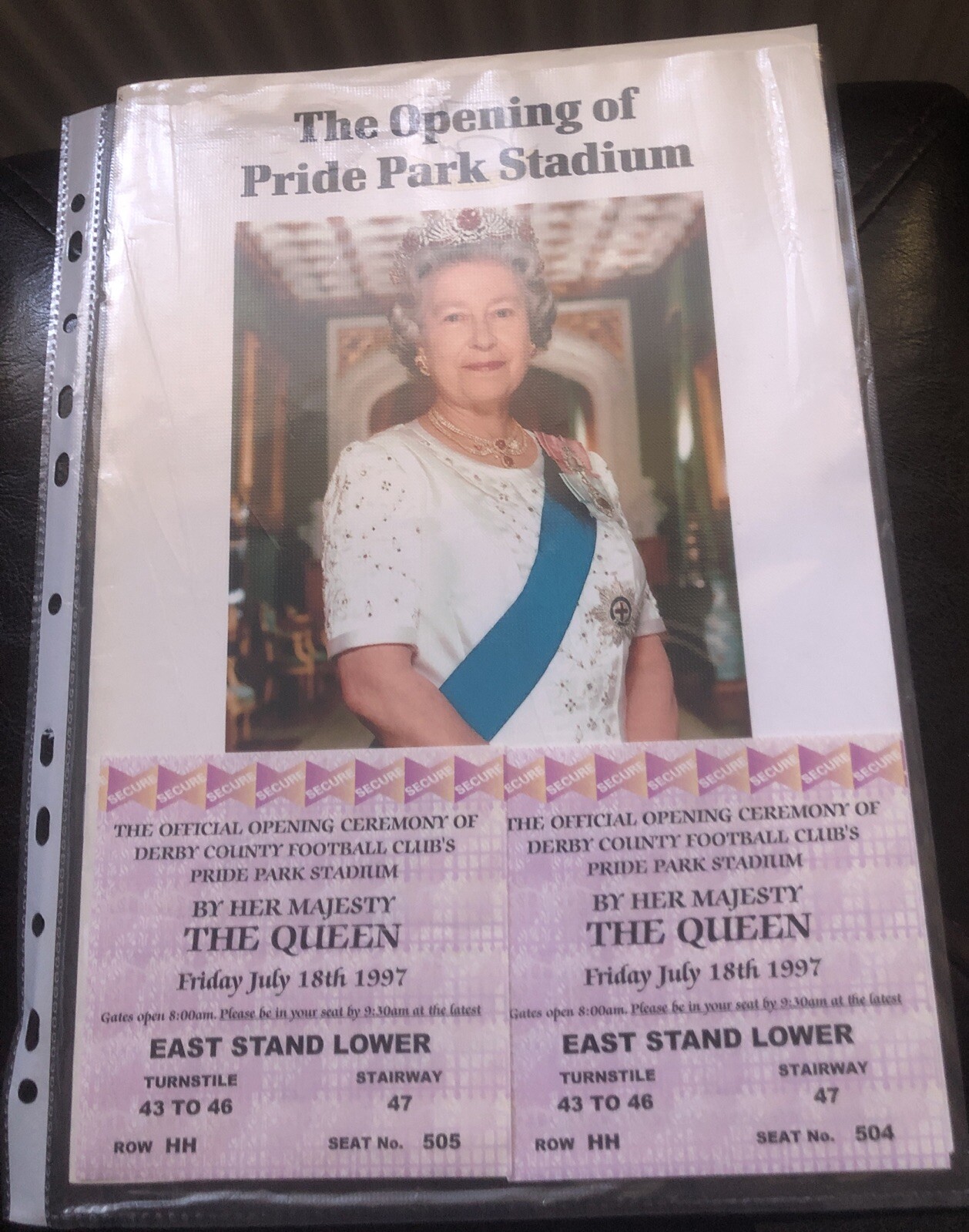 DERBY COUNTY THE OPENING OF PRIDE PARK STADIUM BROCHURE WITH 2 TICKETS 18/7/97 for sale on Ebay