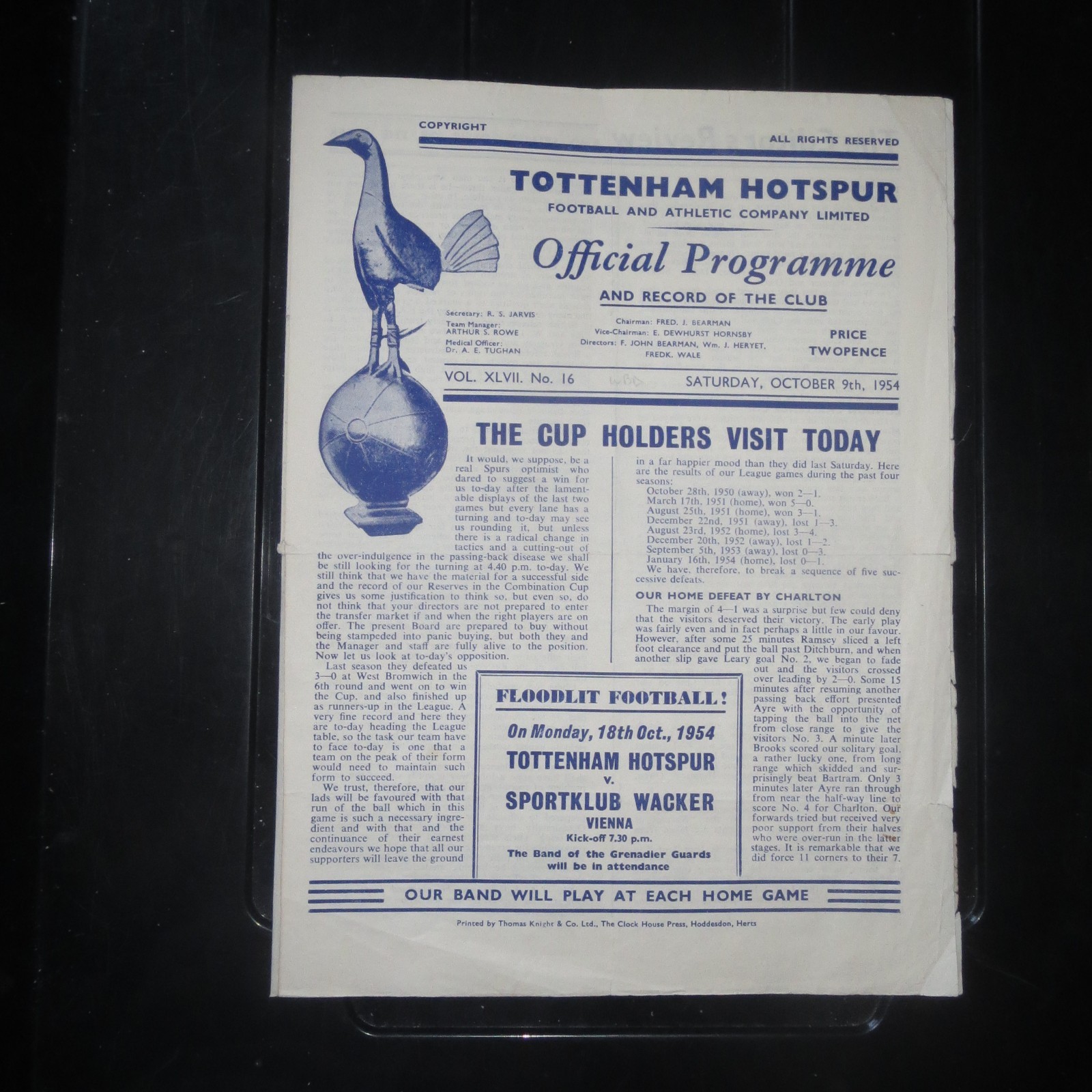 1954/1955 Tottenham Hotspur v West Bromwich Albion (Div 1)  9.10.1954.  for sale on Ebay