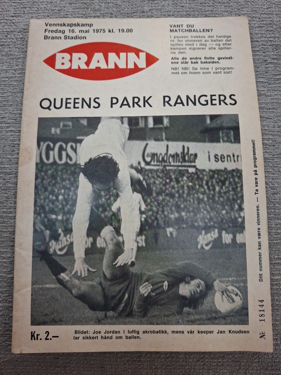 Brann v QPR friendly programme.  16/5/1975 for sale on Ebay