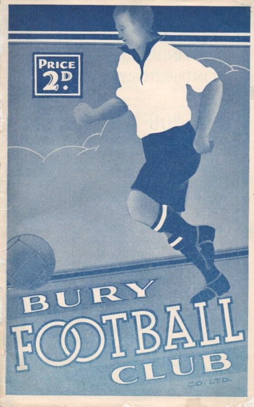 BURY v SHEFFIELD UNITED - Division 1 - August 30th. 1936 for sale on Ebay