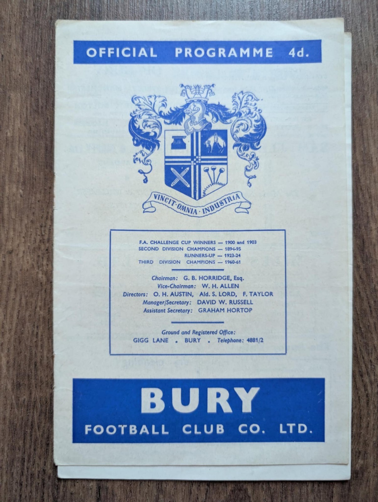 Bury Football Club Match Day Programme-Saturday 13 January 1962-Brighton & Hove for sale on Ebay