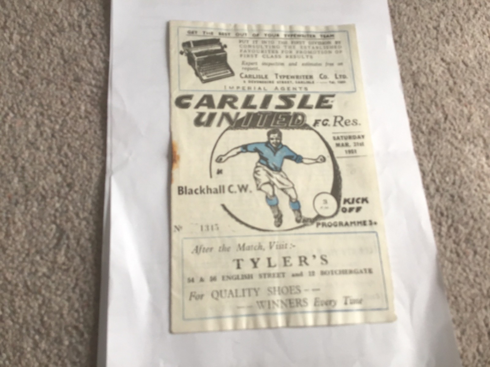 Carlisle United Reserves v Blackwall C.W. Football Programme 31/3/1951. for sale on Ebay